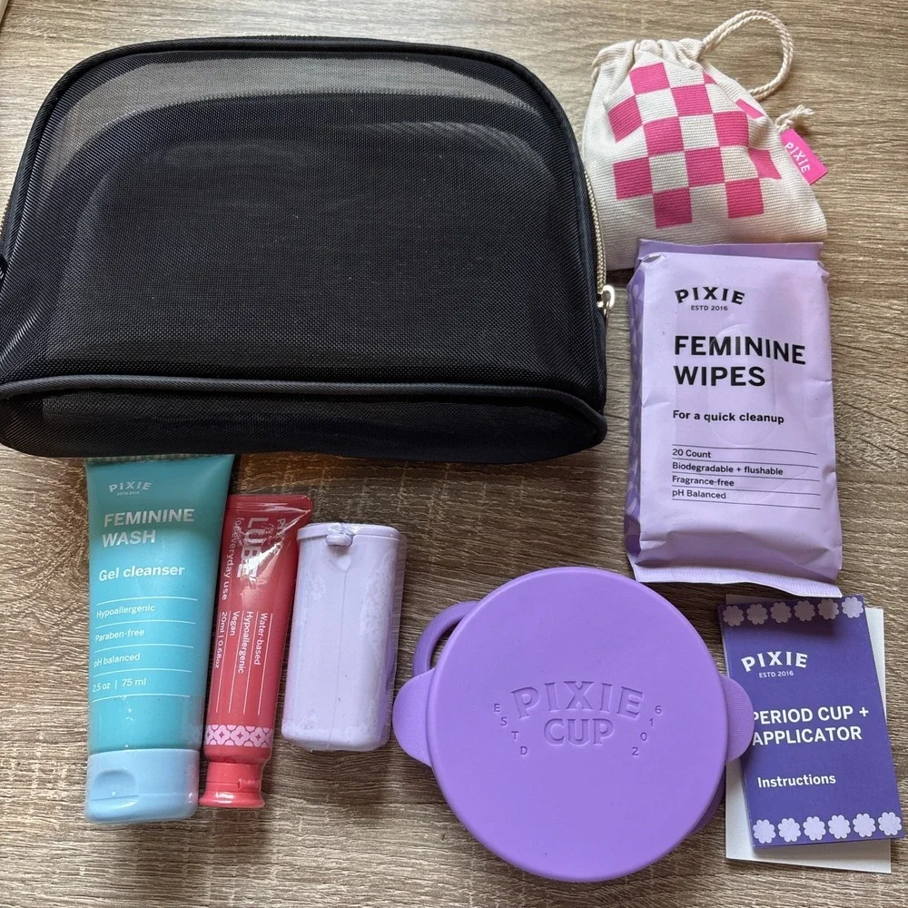 Pixie Menstrual Period Cup Starter Kit Feminine Care Cleanser Wipes Inserter